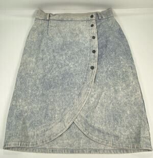 Vintage Kayo of Calif 80s Railroad Stripe Twill Denim Wrap Midi Skirt, Sz 32/18